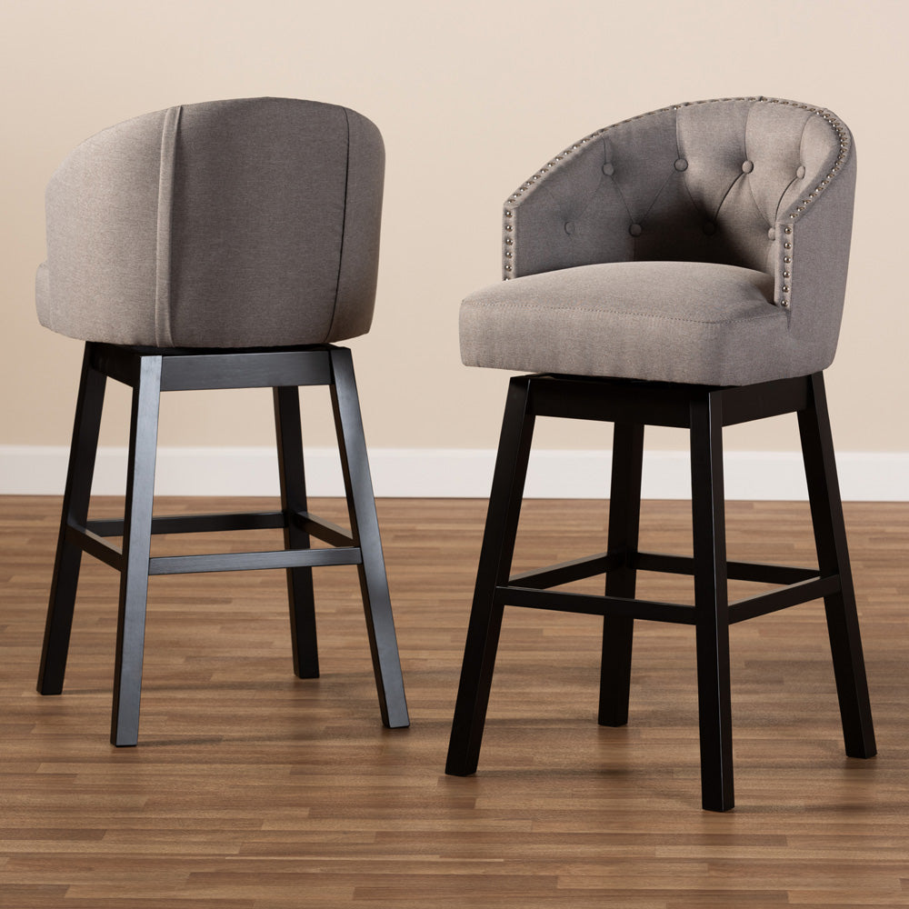 Baxton Studio - Theron Set of 2 Bar Stools in Gray/Espresso - BBT5210B-Grey-BS view 6