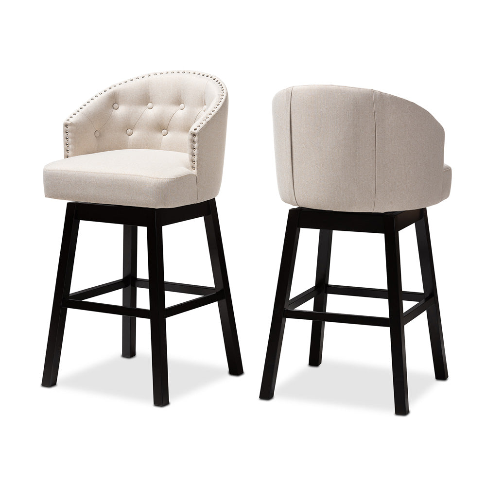 Baxton Studio - Theron Set of 2 Bar Stools in Light Beige/Espresso - BBT5210B-Light Beige-BS view 1