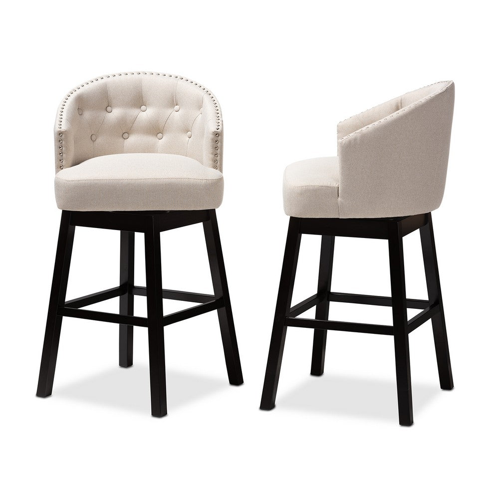 Baxton Studio - Theron Set of 2 Bar Stools in Light Beige/Espresso - BBT5210B-Light Beige-BS view 3