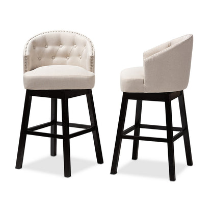 Baxton Studio - Theron Set of 2 Bar Stools in Light Beige/Espresso - BBT5210B-Light Beige-BS view 3