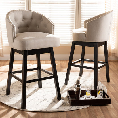 Baxton Studio - Theron Set of 2 Bar Stools in Light Beige/Espresso - BBT5210B-Light Beige-BS view 5