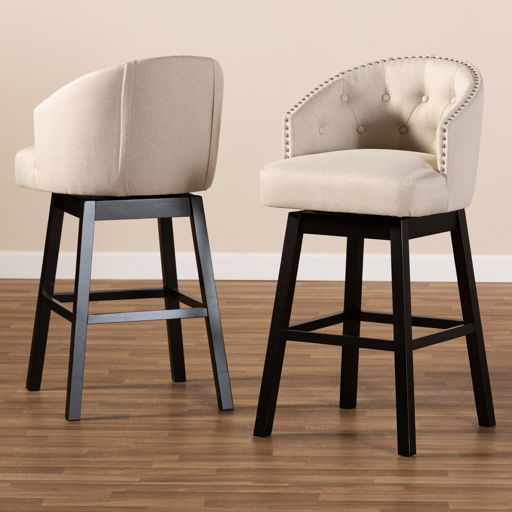 Baxton Studio - Theron Set of 2 Bar Stools in Light Beige/Espresso - BBT5210B-Light Beige-BS view 6
