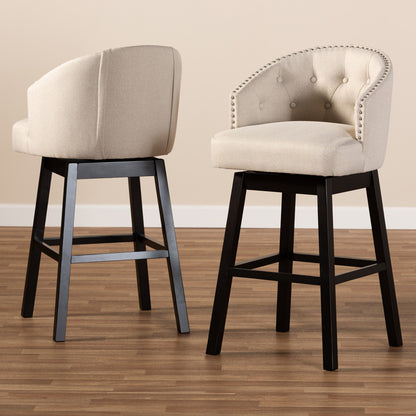 Baxton Studio - Theron Set of 2 Bar Stools in Light Beige/Espresso - BBT5210B-Light Beige-BS view 6