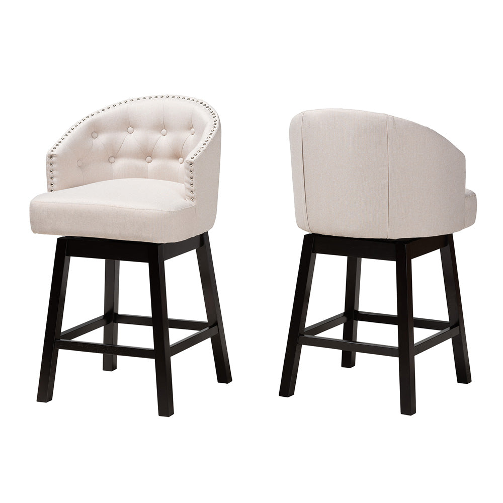 Baxton Studio - Theron Set of 2 Counter Stools in Beige/Espresso Brown - BBT5210C-Light Beige/Dark Brown-CS view 1
