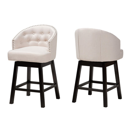 Baxton Studio - Theron Set of 2 Counter Stools in Beige/Espresso Brown - BBT5210C-Light Beige/Dark Brown-CS view 1