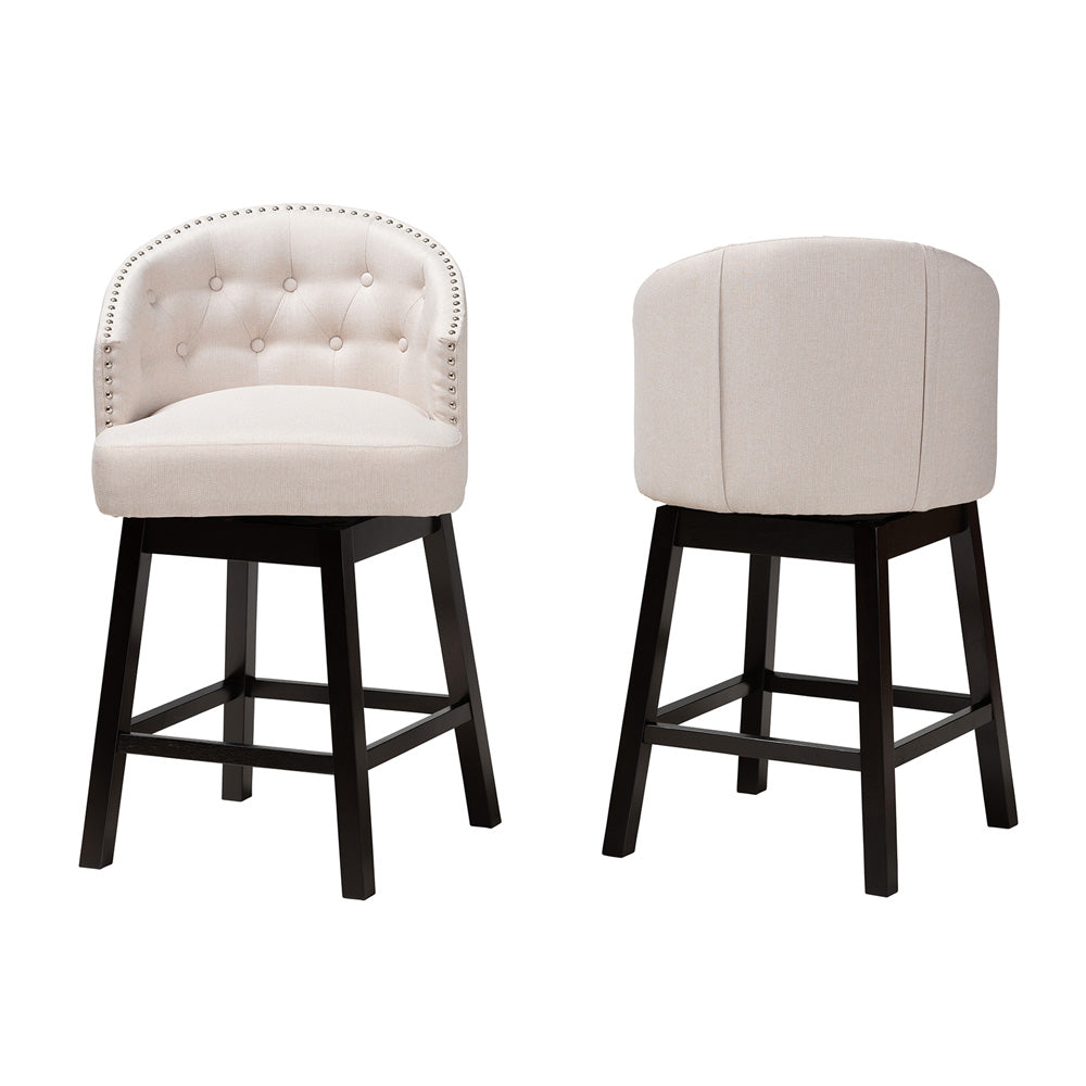 Baxton Studio - Theron Set of 2 Counter Stools in Beige/Espresso Brown - BBT5210C-Light Beige/Dark Brown-CS view 2