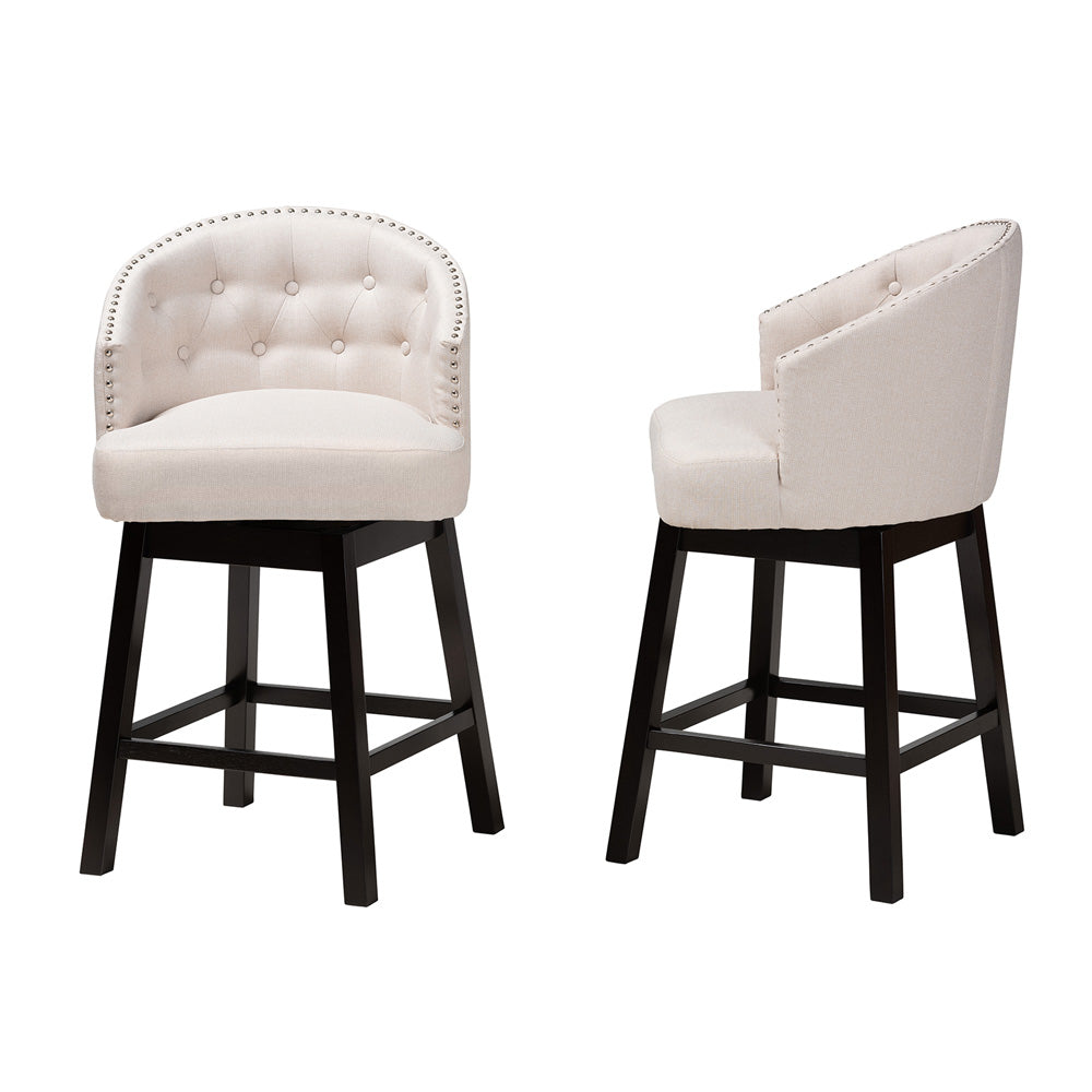 Baxton Studio - Theron Set of 2 Counter Stools in Beige/Espresso Brown - BBT5210C-Light Beige/Dark Brown-CS view 3