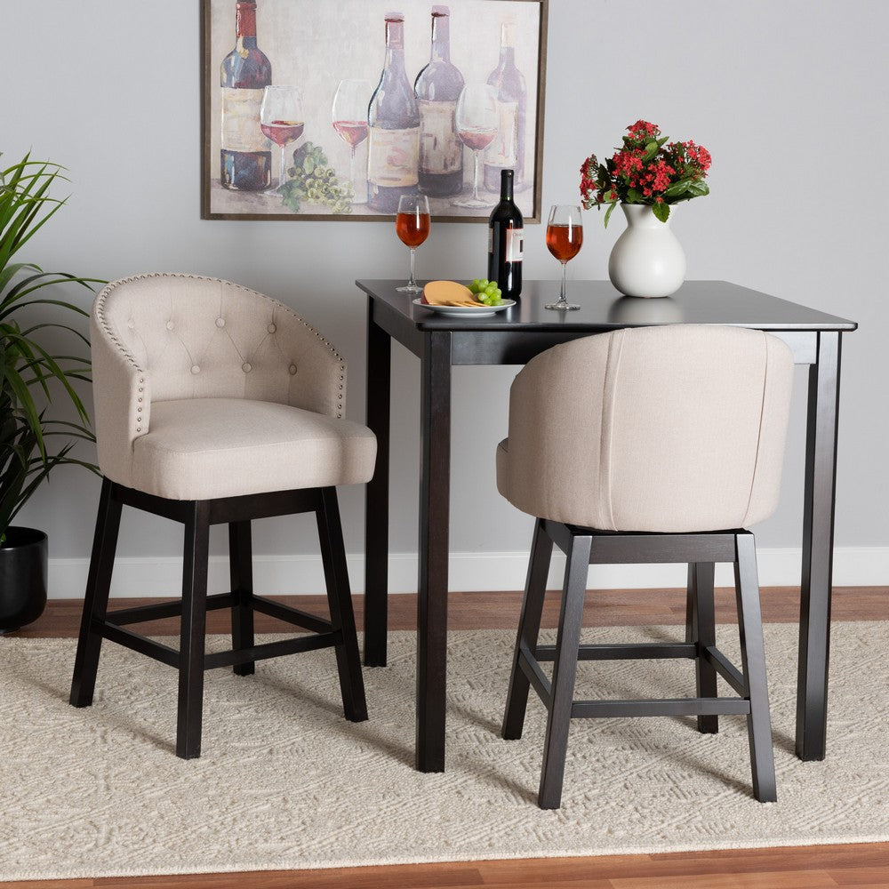 Baxton Studio - Theron Set of 2 Counter Stools in Beige/Espresso Brown - BBT5210C-Light Beige/Dark Brown-CS view 7