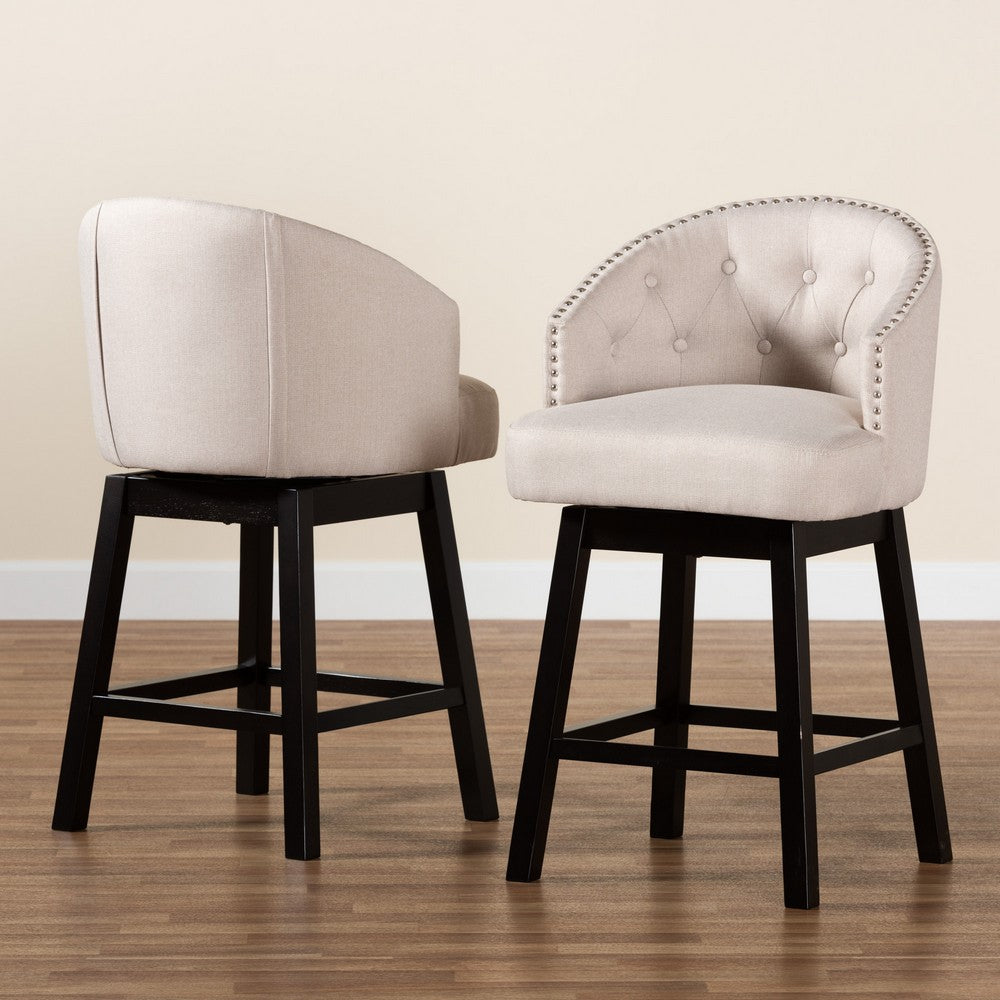 Baxton Studio - Theron Set of 2 Counter Stools in Beige/Espresso Brown - BBT5210C-Light Beige/Dark Brown-CS view 8