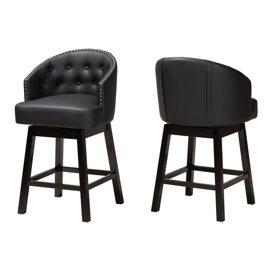 Baxton Studio - Theron Set of 2 Counter Stools in Black/Espresso Brown - BBT5210C-Black/Dark Brown-CS view 1