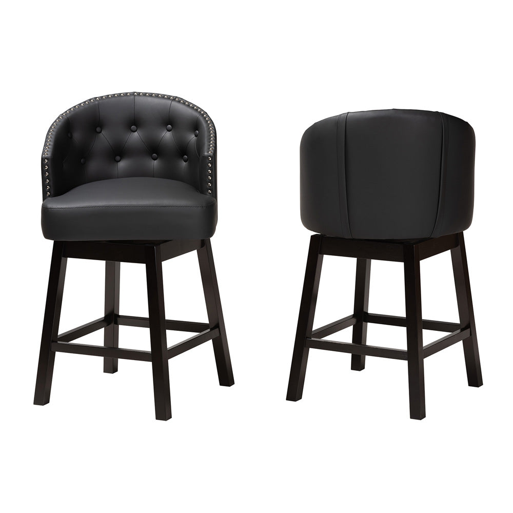 Baxton Studio - Theron Set of 2 Counter Stools in Black/Espresso Brown - BBT5210C-Black/Dark Brown-CS view 2