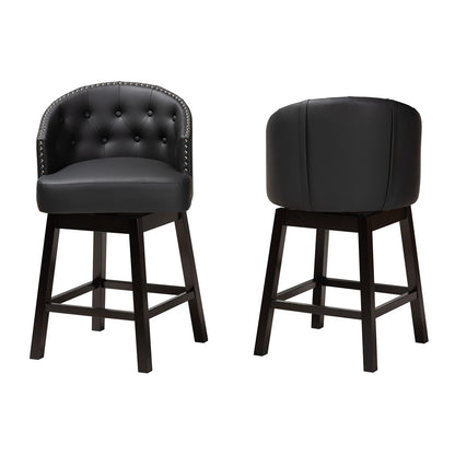 Baxton Studio - Theron Set of 2 Counter Stools in Black/Espresso Brown - BBT5210C-Black/Dark Brown-CS view 2