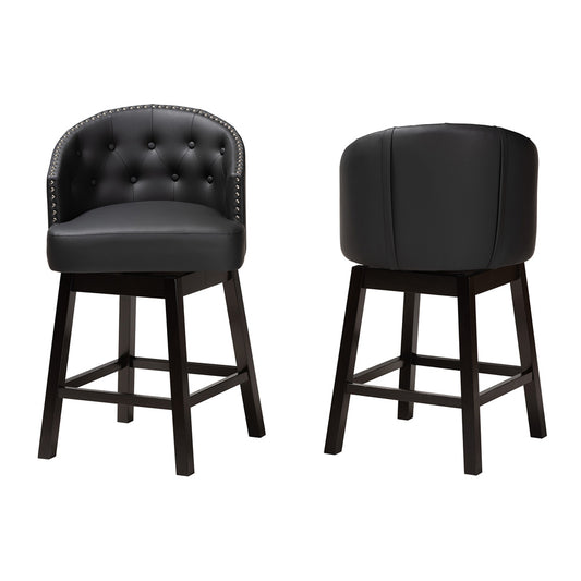 Baxton Studio - Theron Set of 2 Counter Stools in Black/Espresso Brown - BBT5210C-Black/Dark Brown-CS view 2
