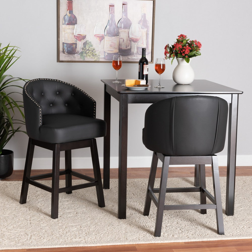 Baxton Studio - Theron Set of 2 Counter Stools in Black/Espresso Brown - BBT5210C-Black/Dark Brown-CS view 7