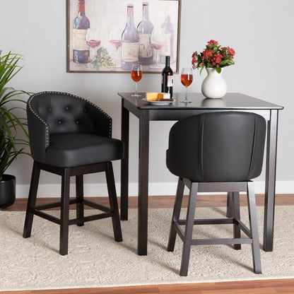 Baxton Studio - Theron Set of 2 Counter Stools in Black/Espresso Brown - BBT5210C-Black/Dark Brown-CS view 7