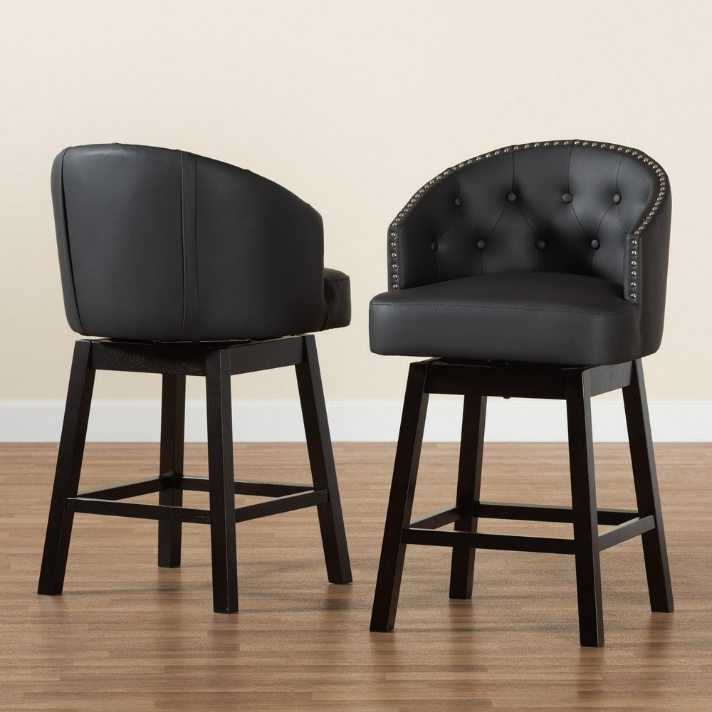 Baxton Studio - Theron Set of 2 Counter Stools in Black/Espresso Brown - BBT5210C-Black/Dark Brown-CS view 8