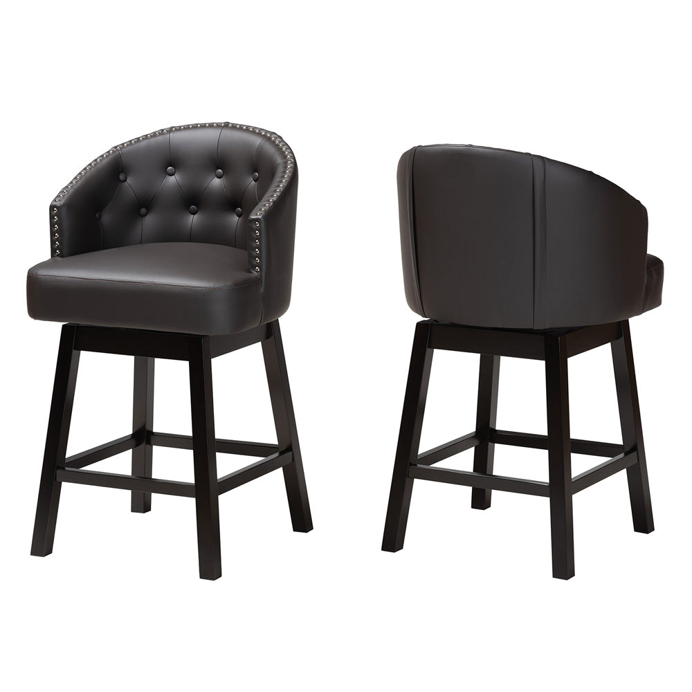 Baxton Studio - Theron Set of 2 Counter Stools in Dark Brown/Espresso Brown - BBT5210C-Brown/Dark Brown-CS view 1