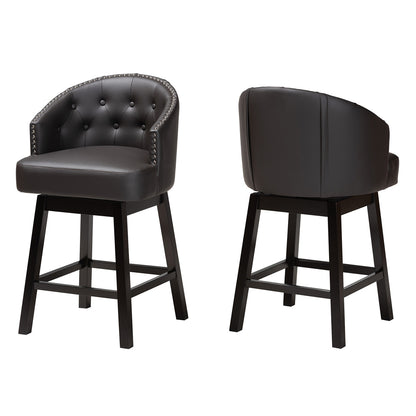 Baxton Studio - Theron Set of 2 Counter Stools in Dark Brown/Espresso Brown - BBT5210C-Brown/Dark Brown-CS view 1