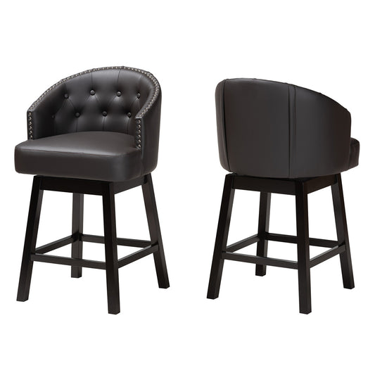 Baxton Studio - Theron Set of 2 Counter Stools in Dark Brown/Espresso Brown - BBT5210C-Brown/Dark Brown-CS view 1