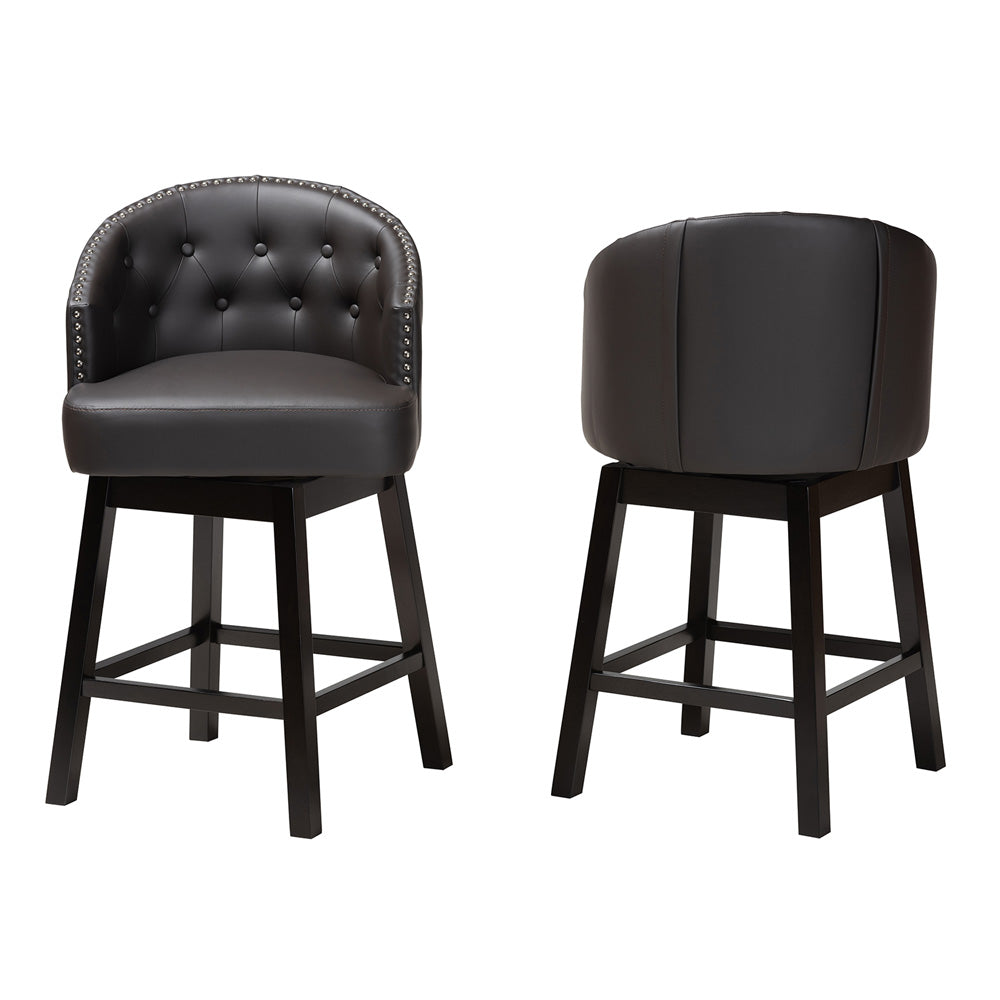 Baxton Studio - Theron Set of 2 Counter Stools in Dark Brown/Espresso Brown - BBT5210C-Brown/Dark Brown-CS view 2