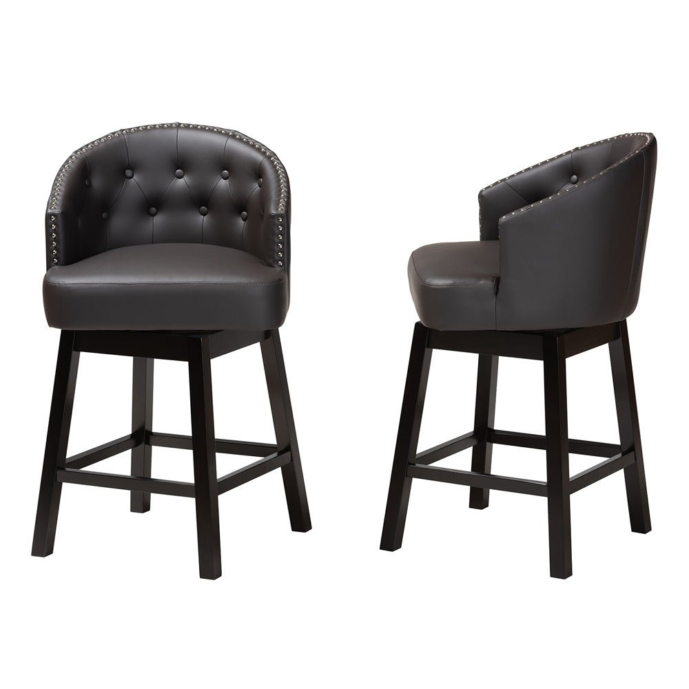 Baxton Studio - Theron Set of 2 Counter Stools in Dark Brown/Espresso Brown - BBT5210C-Brown/Dark Brown-CS view 3