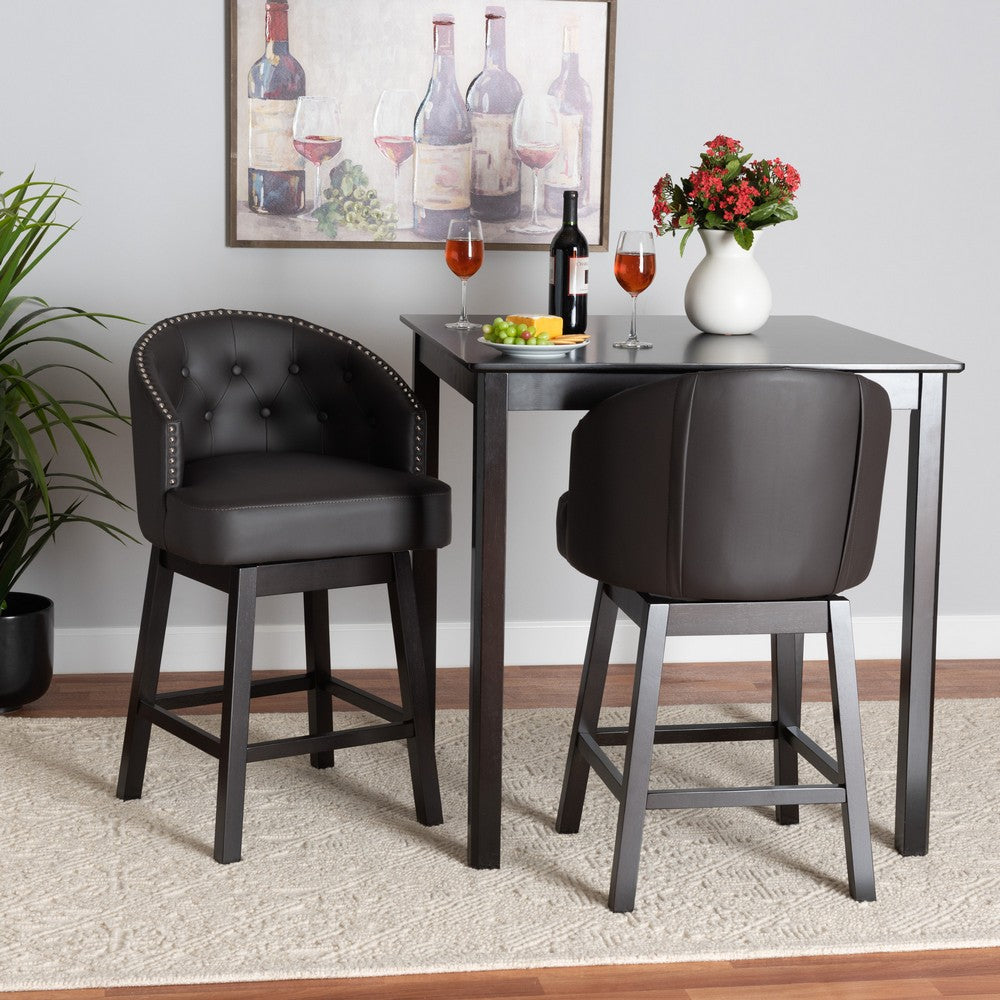 Baxton Studio - Theron Set of 2 Counter Stools in Dark Brown/Espresso Brown - BBT5210C-Brown/Dark Brown-CS view 7