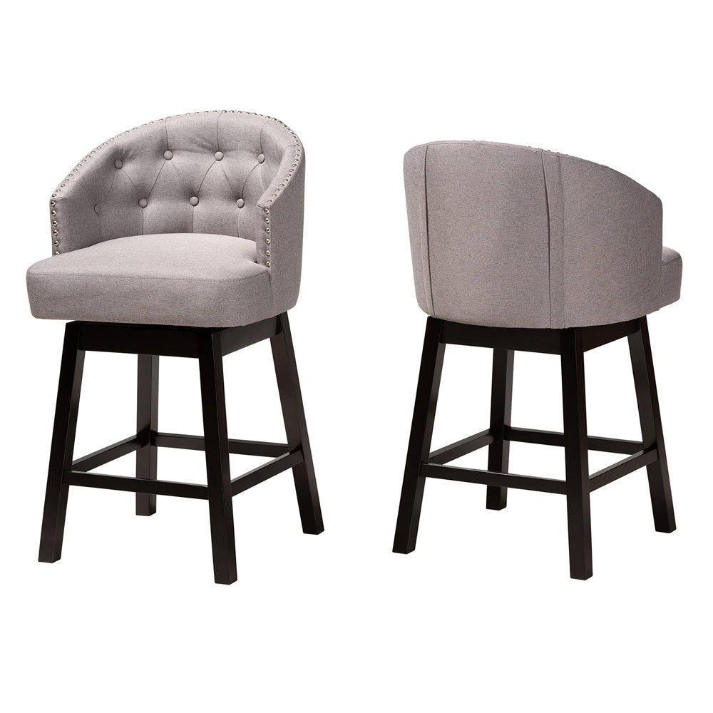 Baxton Studio - Theron Set of 2 Counter Stools in Grey/Espresso Brown - BBT5210C-Grey/Dark Brown-CS view 1
