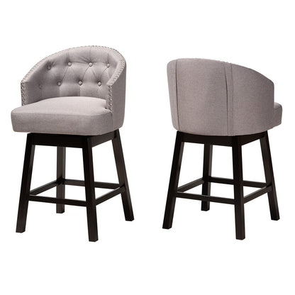 Baxton Studio - Theron Set of 2 Counter Stools in Grey/Espresso Brown - BBT5210C-Grey/Dark Brown-CS view 1