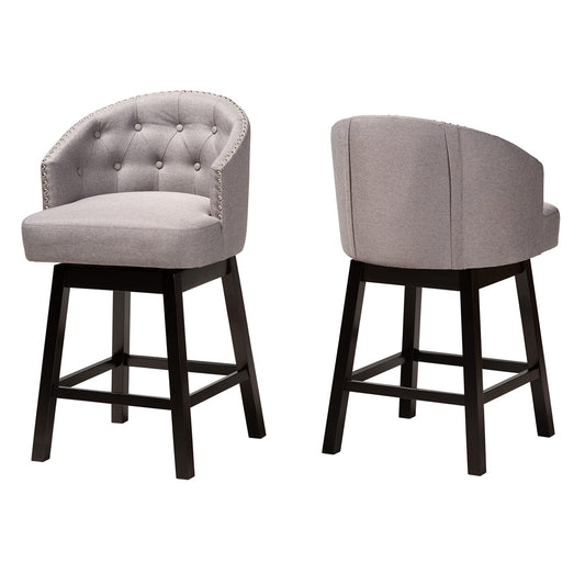 Baxton Studio - Theron Set of 2 Counter Stools in Grey/Espresso Brown - BBT5210C-Grey/Dark Brown-CS view 1