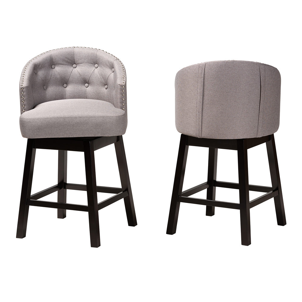 Baxton Studio - Theron Set of 2 Counter Stools in Grey/Espresso Brown - BBT5210C-Grey/Dark Brown-CS view 2