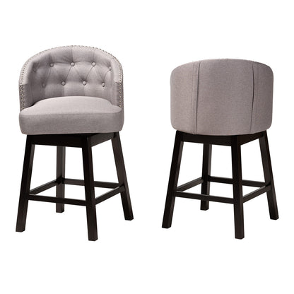 Baxton Studio - Theron Set of 2 Counter Stools in Grey/Espresso Brown - BBT5210C-Grey/Dark Brown-CS view 2
