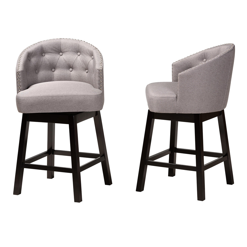 Baxton Studio - Theron Set of 2 Counter Stools in Grey/Espresso Brown - BBT5210C-Grey/Dark Brown-CS view 3
