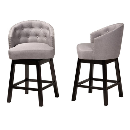 Baxton Studio - Theron Set of 2 Counter Stools in Grey/Espresso Brown - BBT5210C-Grey/Dark Brown-CS view 3