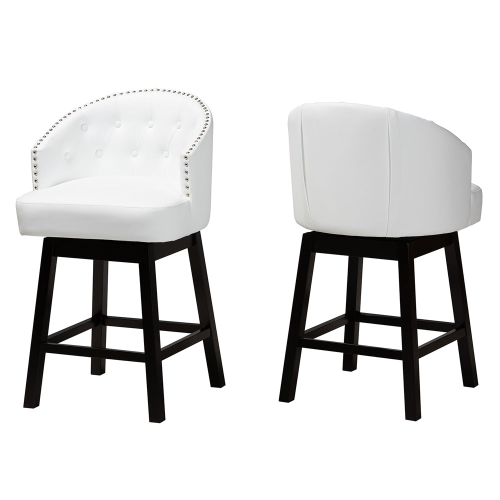 Baxton Studio - Theron Set of 2 Counter Stools in White/Espresso Brown - BBT5210C-White/Dark Brown-CS view 1