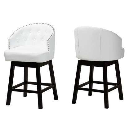 Baxton Studio - Theron Set of 2 Counter Stools in White/Espresso Brown - BBT5210C-White/Dark Brown-CS view 1