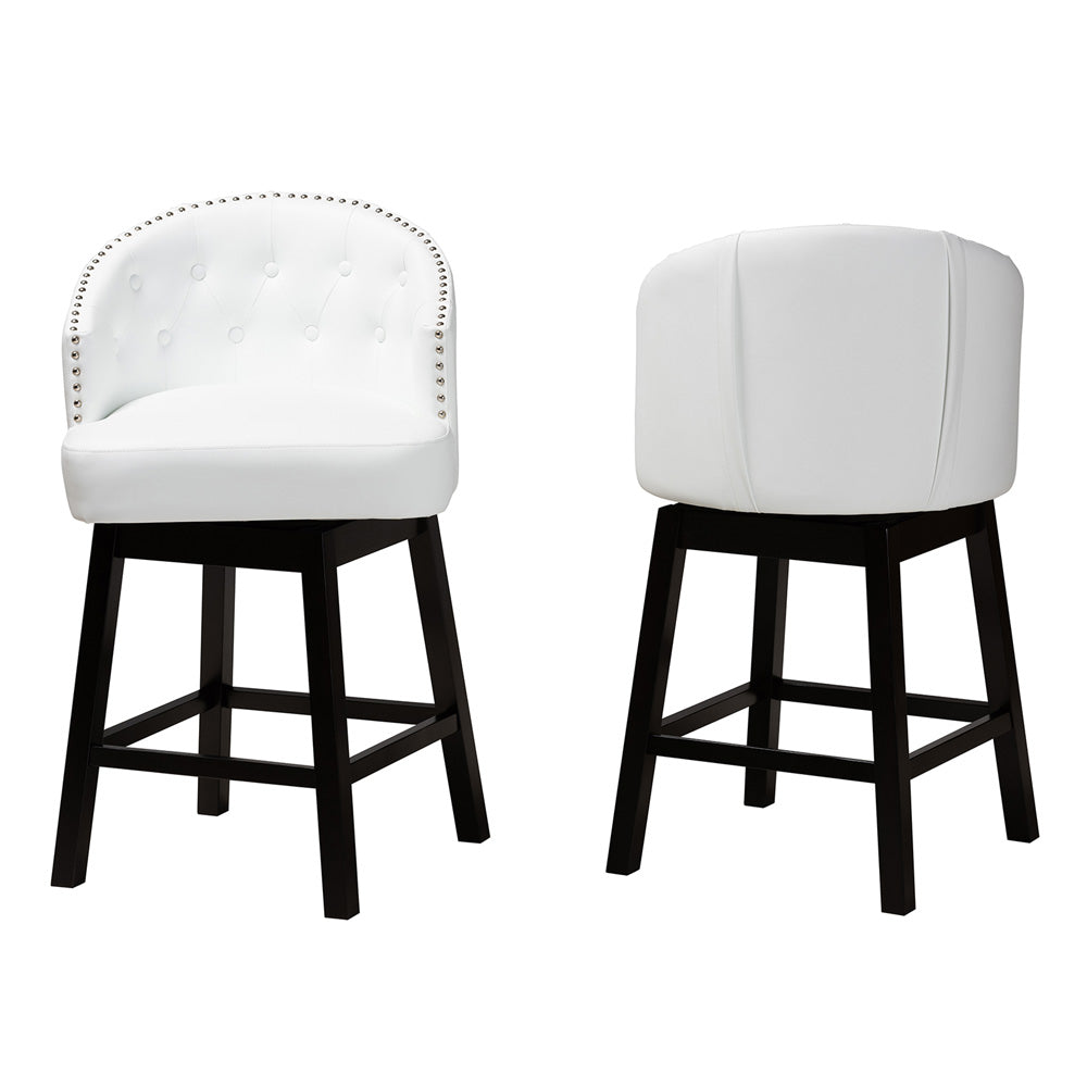 Baxton Studio - Theron Set of 2 Counter Stools in White/Espresso Brown - BBT5210C-White/Dark Brown-CS view 2