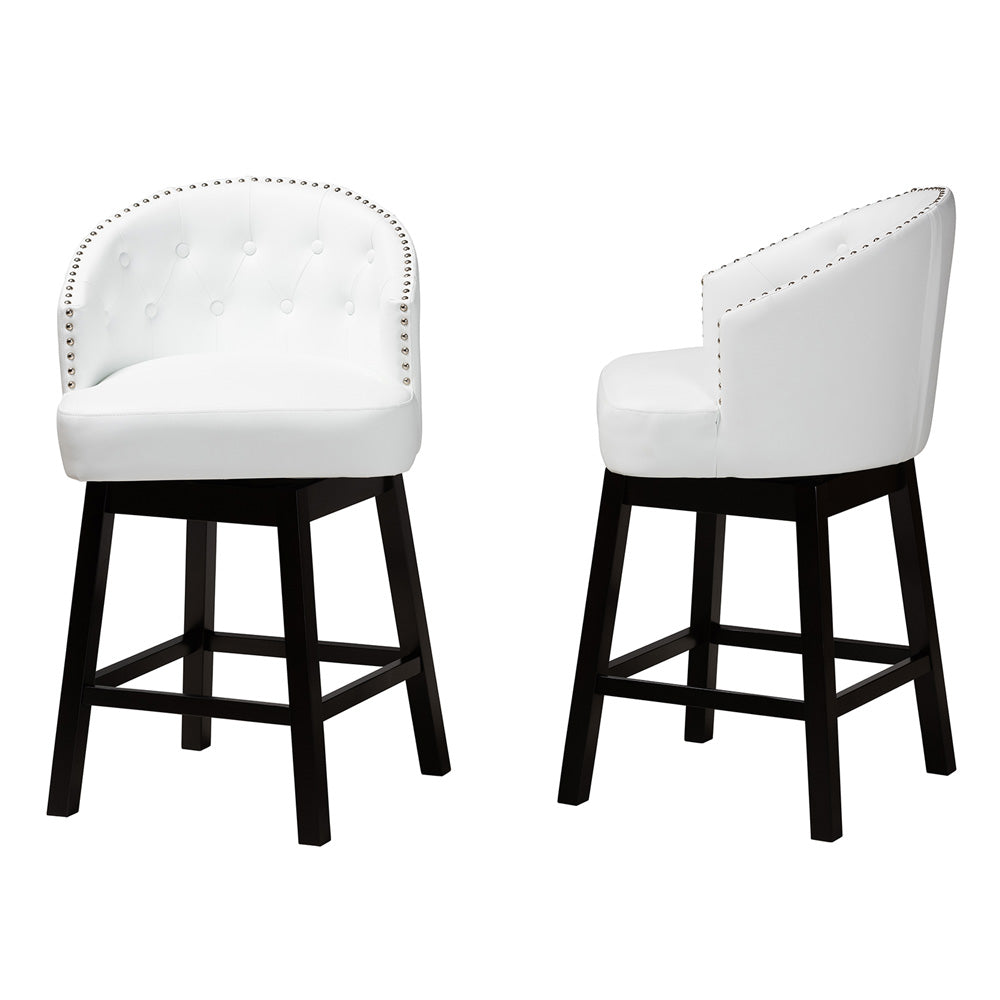 Baxton Studio - Theron Set of 2 Counter Stools in White/Espresso Brown - BBT5210C-White/Dark Brown-CS view 3