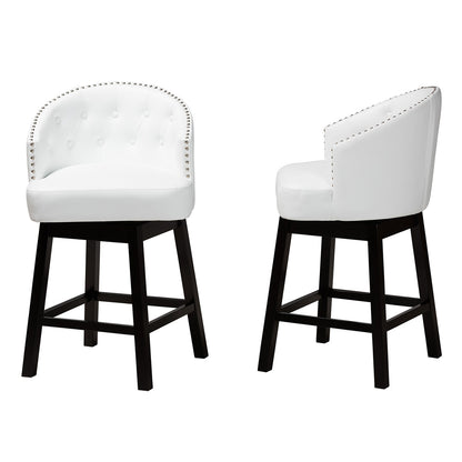Baxton Studio - Theron Set of 2 Counter Stools in White/Espresso Brown - BBT5210C-White/Dark Brown-CS view 3
