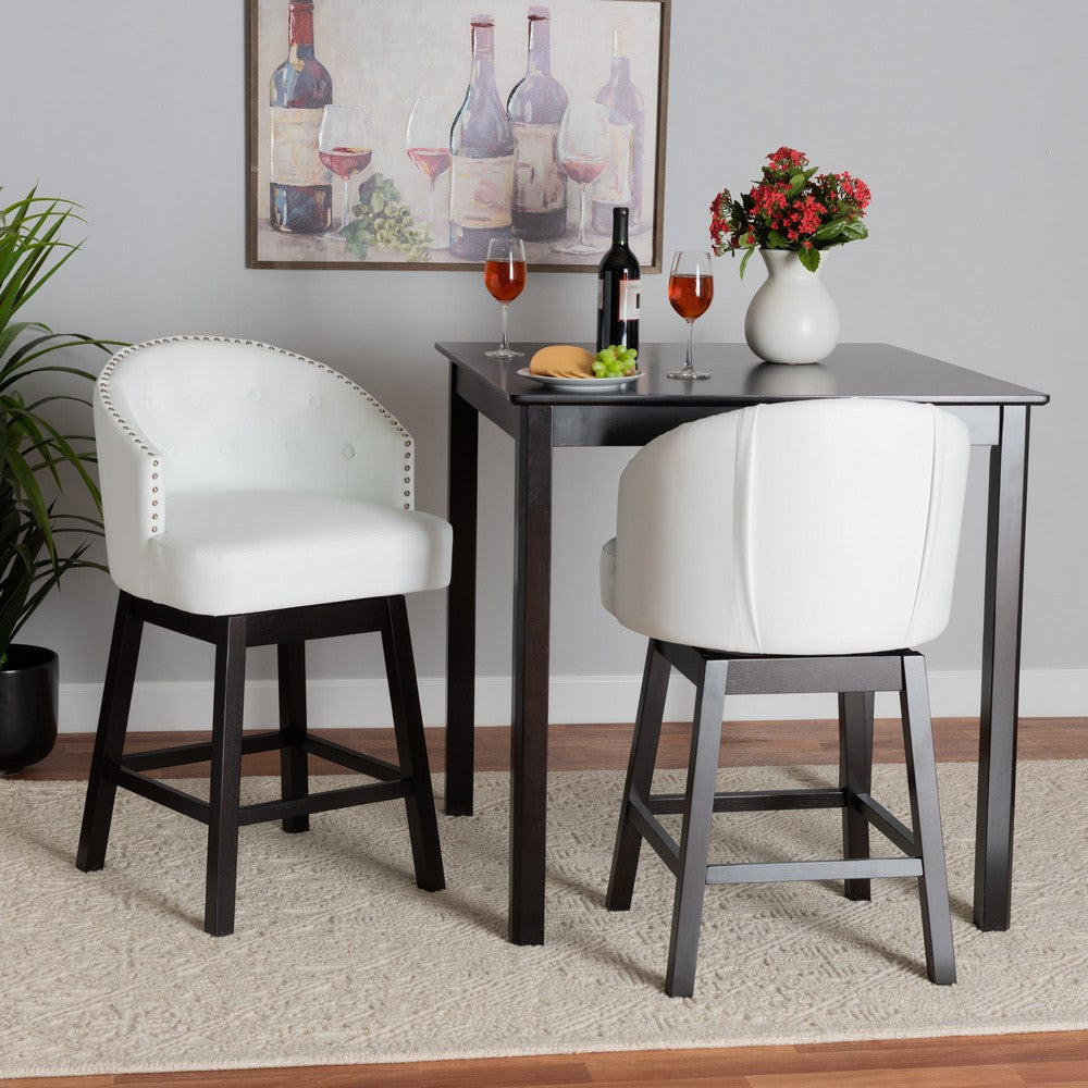 Baxton Studio - Theron Set of 2 Counter Stools in White/Espresso Brown - BBT5210C-White/Dark Brown-CS view 7