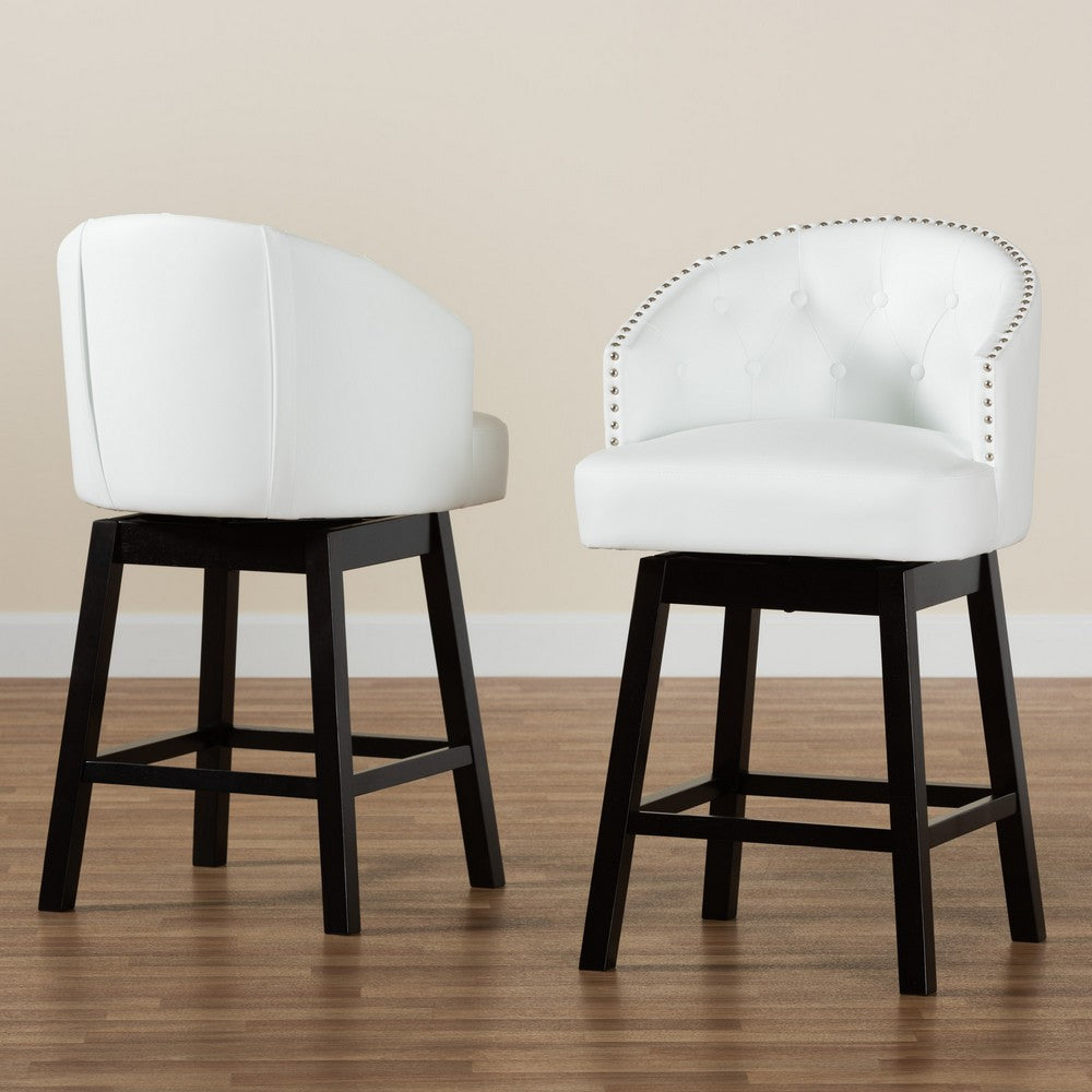 Baxton Studio - Theron Set of 2 Counter Stools in White/Espresso Brown - BBT5210C-White/Dark Brown-CS view 8