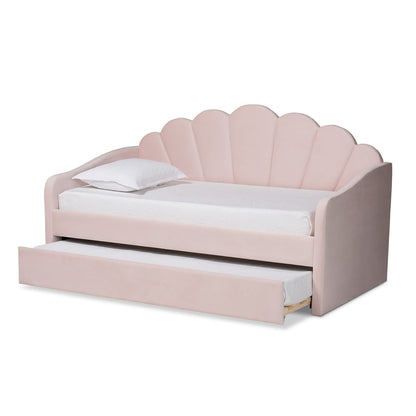 Baxton Studio - Timila Full Size Daybed with Trundle in Light Pink - BBT61047T-Light Pink Velvet-Daybed-F/T view 2