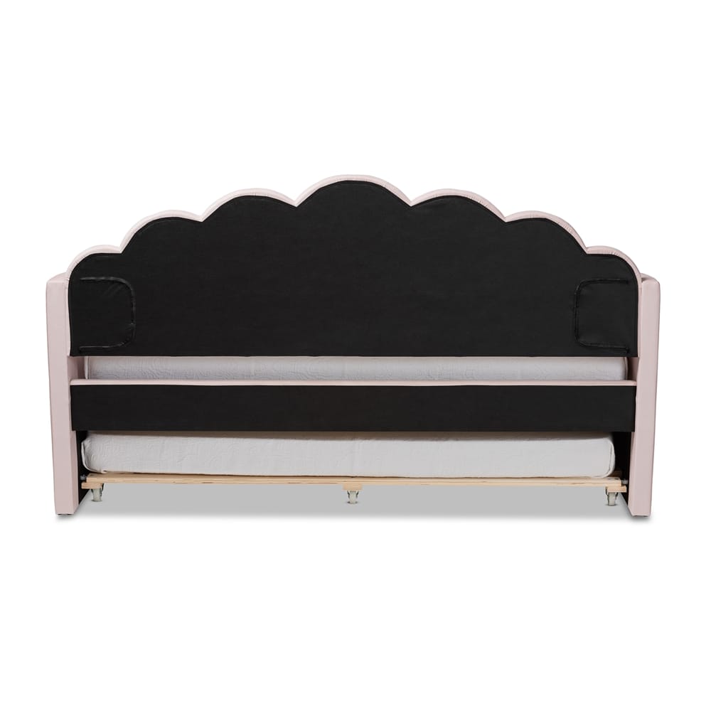 Baxton Studio - Timila Full Size Daybed with Trundle in Light Pink - BBT61047T-Light Pink Velvet-Daybed-F/T view 7