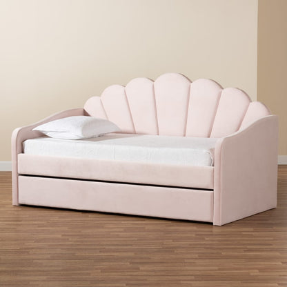 Baxton Studio - Timila Full Size Daybed with Trundle in Light Pink - BBT61047T-Light Pink Velvet-Daybed-F/T view 9