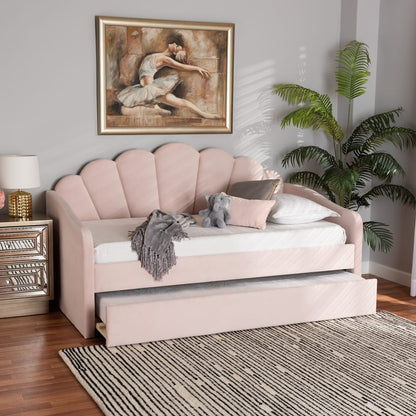 Baxton Studio - Timila Full Size Daybed with Trundle in Light Pink - BBT61047T-Light Pink Velvet-Daybed-F/T view 10
