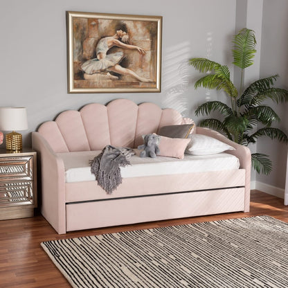 Baxton Studio - Timila Full Size Daybed with Trundle in Light Pink - BBT61047T-Light Pink Velvet-Daybed-F/T view 11