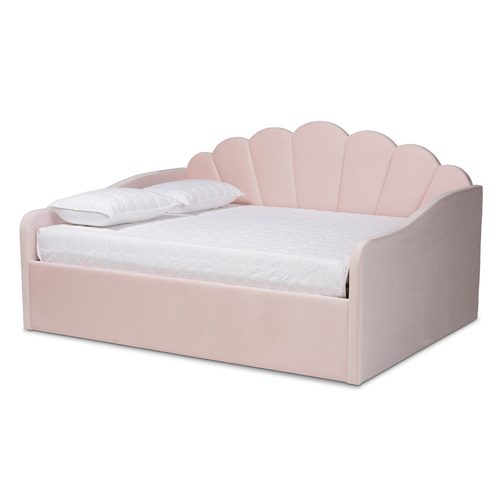 Baxton Studio - Timila Queen Size Daybed in Light Pink - BBT61078-Light Pink Velvet-Daybed-Queen view 1