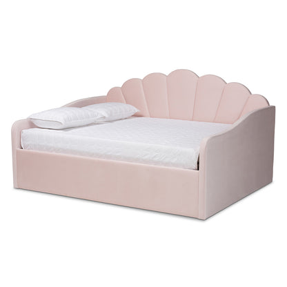 Baxton Studio - Timila Queen Size Daybed in Light Pink - BBT61078-Light Pink Velvet-Daybed-Queen view 1