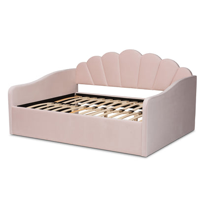 Baxton Studio - Timila Queen Size Daybed in Light Pink - BBT61078-Light Pink Velvet-Daybed-Queen view 3