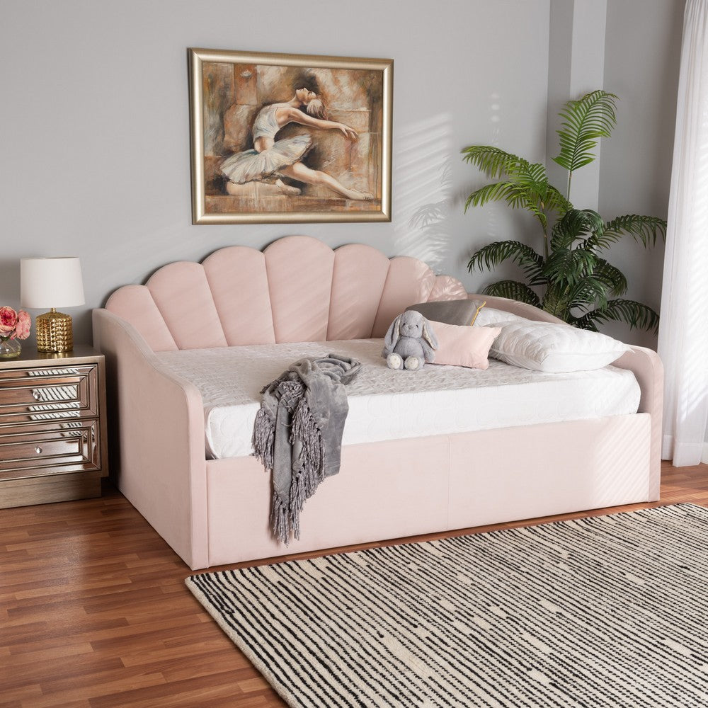 Baxton Studio - Timila Queen Size Daybed in Light Pink - BBT61078-Light Pink Velvet-Daybed-Queen view 7