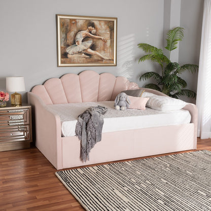 Baxton Studio - Timila Queen Size Daybed in Light Pink - BBT61078-Light Pink Velvet-Daybed-Queen view 7